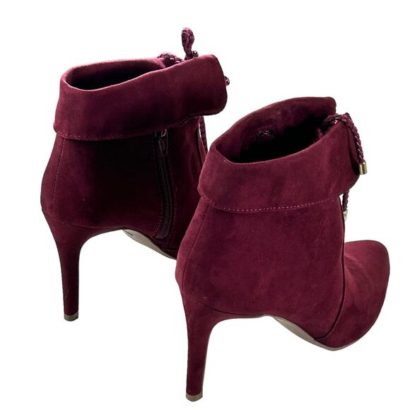 Dolcetta Booties Size 7 M Britton Stiletto Burgundy Red Suede Ankle Tie (Flaws) - Picture 2 of 10